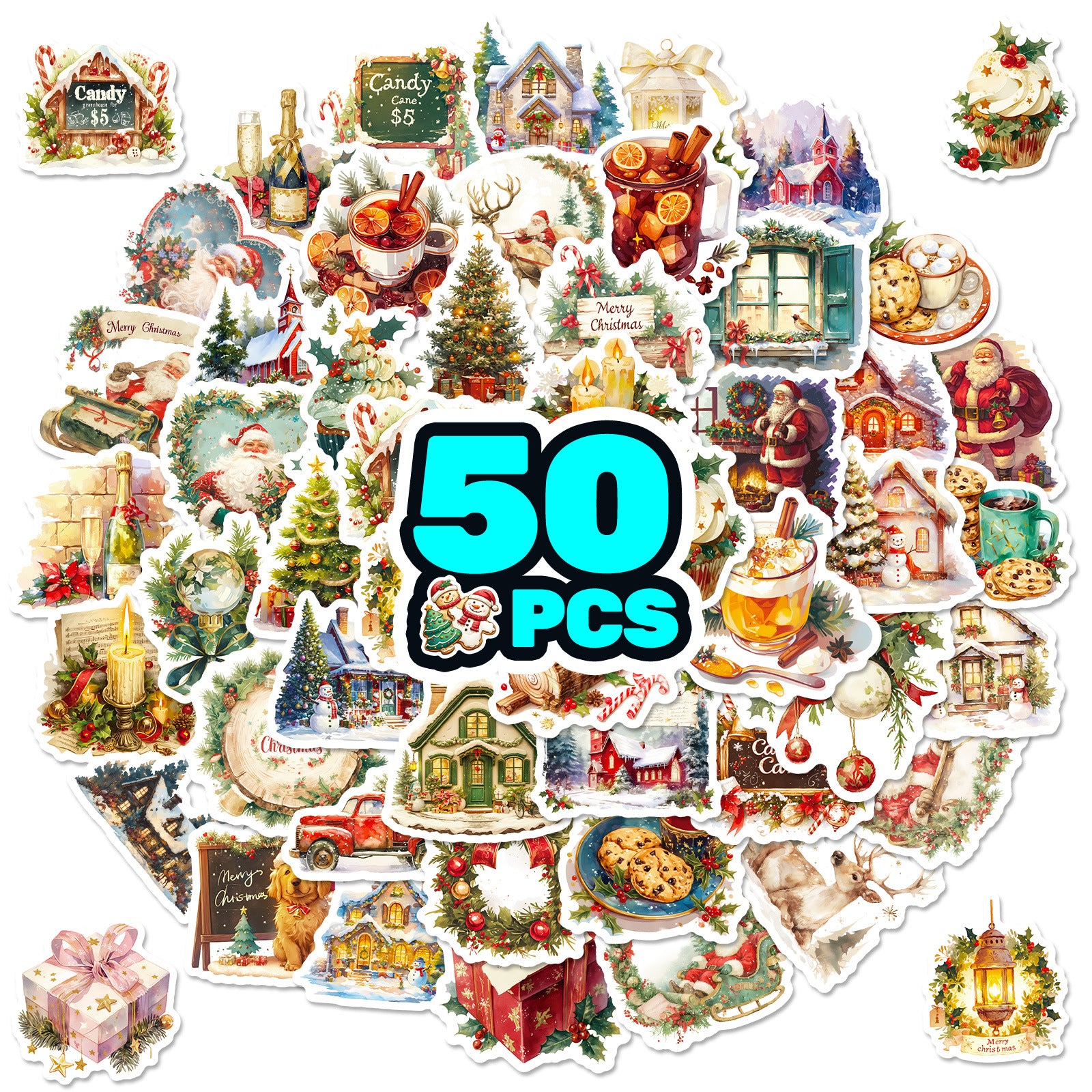 Wholesale 50PCS/PACK Christmas cartoon graffiti stickers warm candle DIY stickers
